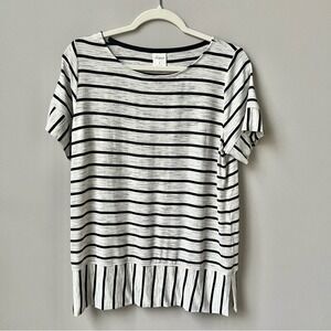 Soma Striped Tunic Tee Women's Size S Small Gray Black Loose Relaxed Lounge Top
